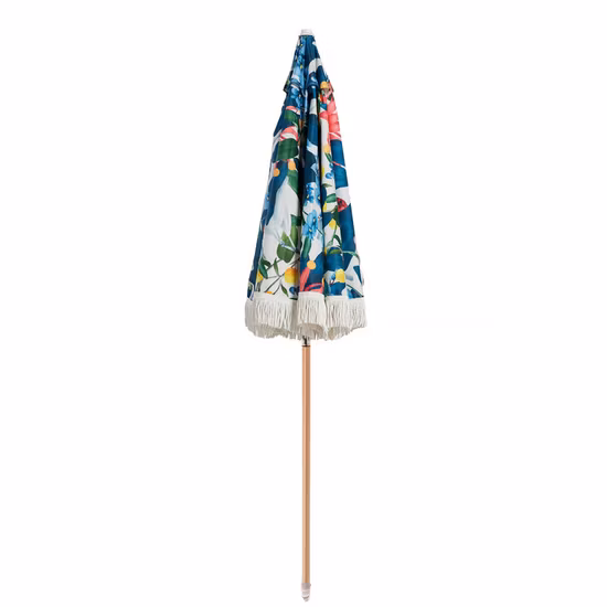 Premium Sun Protection Outdoor Fringed Wooden Beach Umbrella with Tassels