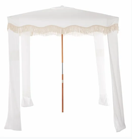Premium Sun Protection Outdoor Fringed Wooden Beach Umbrella with Tassels